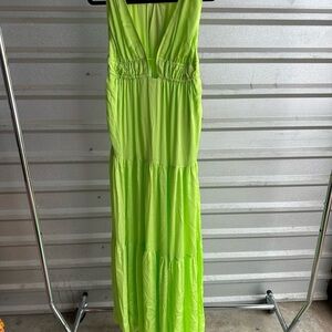 BCBG Green Tiered Ruched Maxi Dress for Wedding Guest